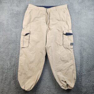 Y2K Baggy Wide Leg Cargo Jogger Mens Size 36 Beige Cotton Blend Parachute Skater